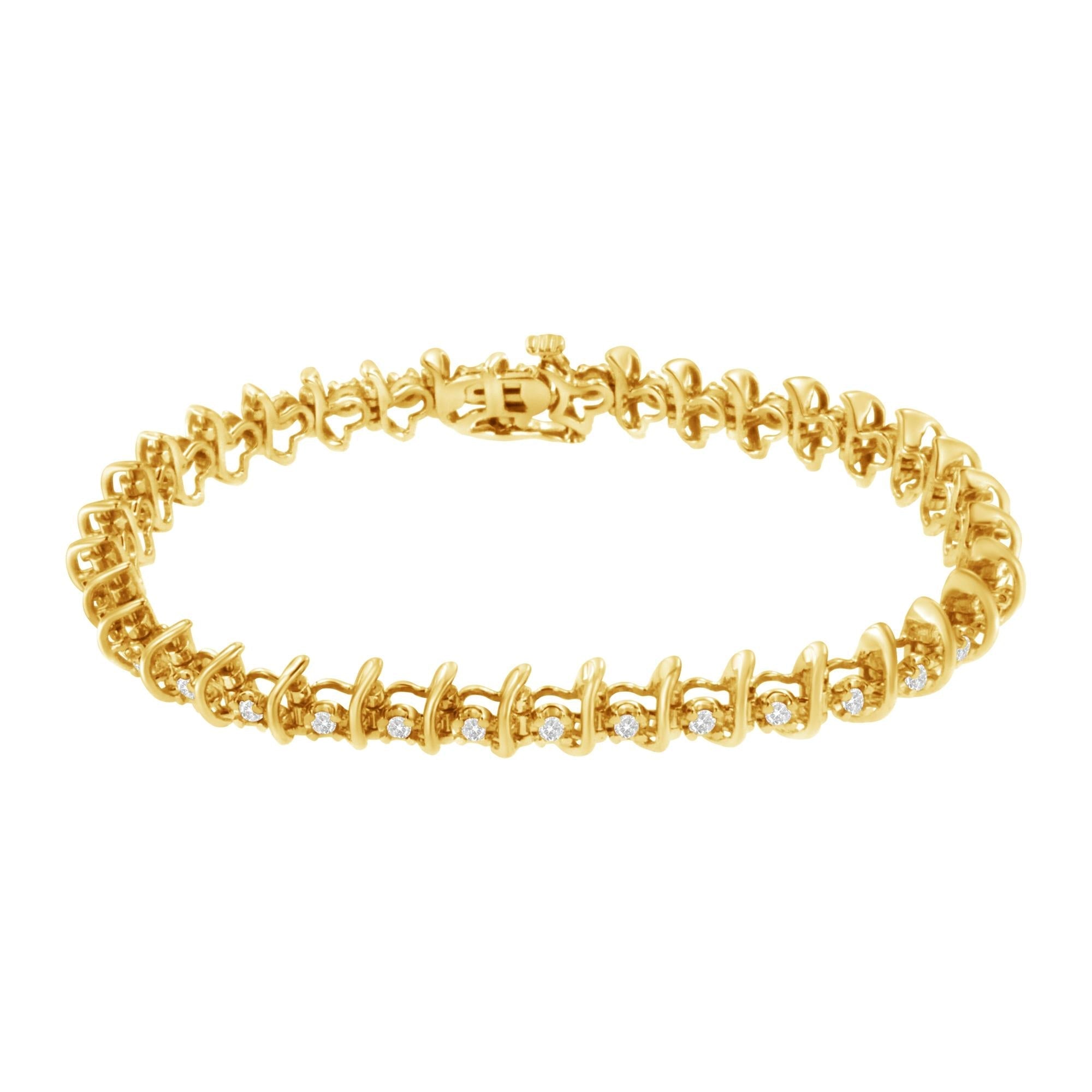 10KT Yellow Gold Plated .925 Sterling Silver 1 cttw Prong - Set Diamond Link Bracelet (J - K, I1 - I2) - 7.5" - Glow Haven