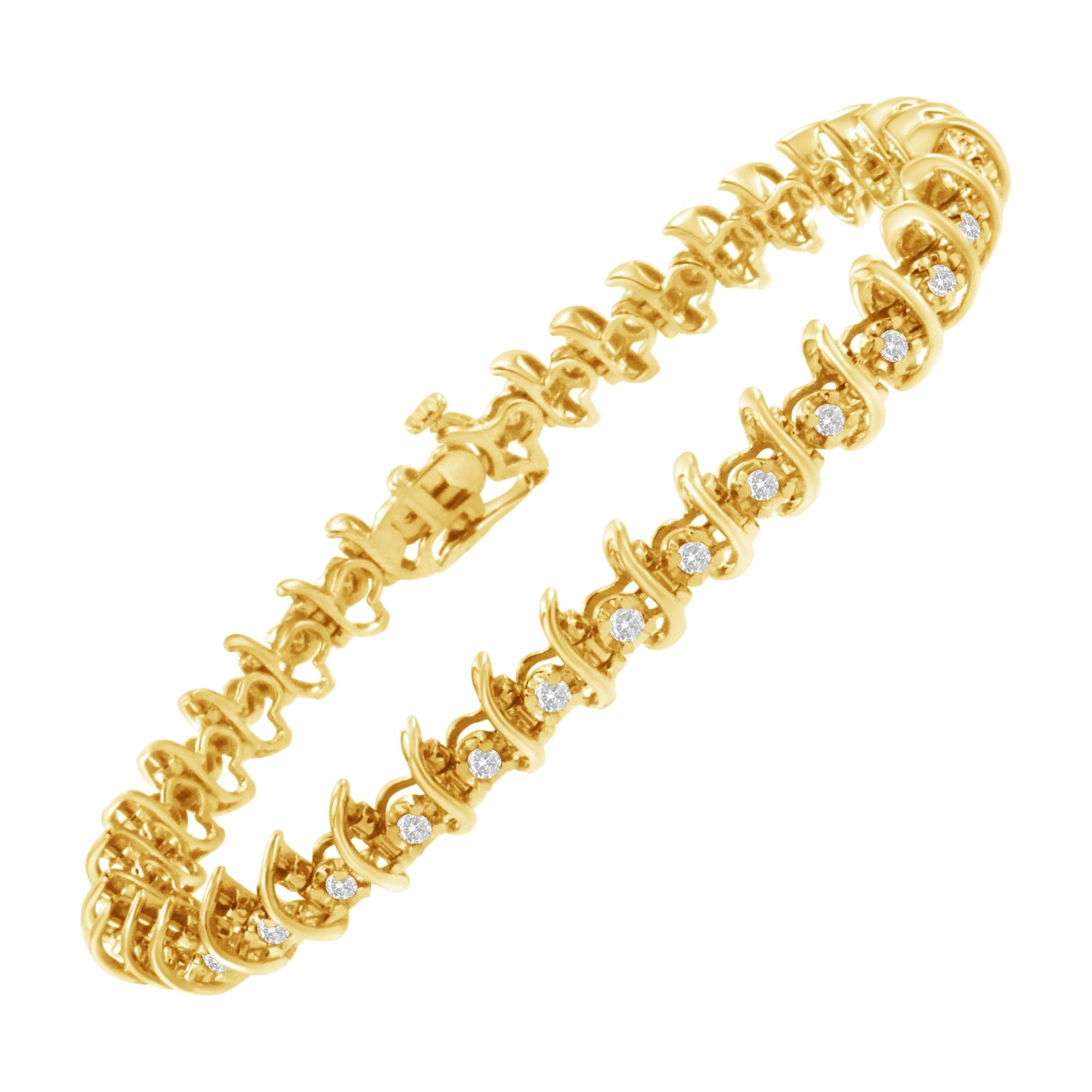 10KT Yellow Gold Plated .925 Sterling Silver 1 cttw Prong - Set Diamond Link Bracelet (J - K, I1 - I2) - 7.5" - Glow Haven