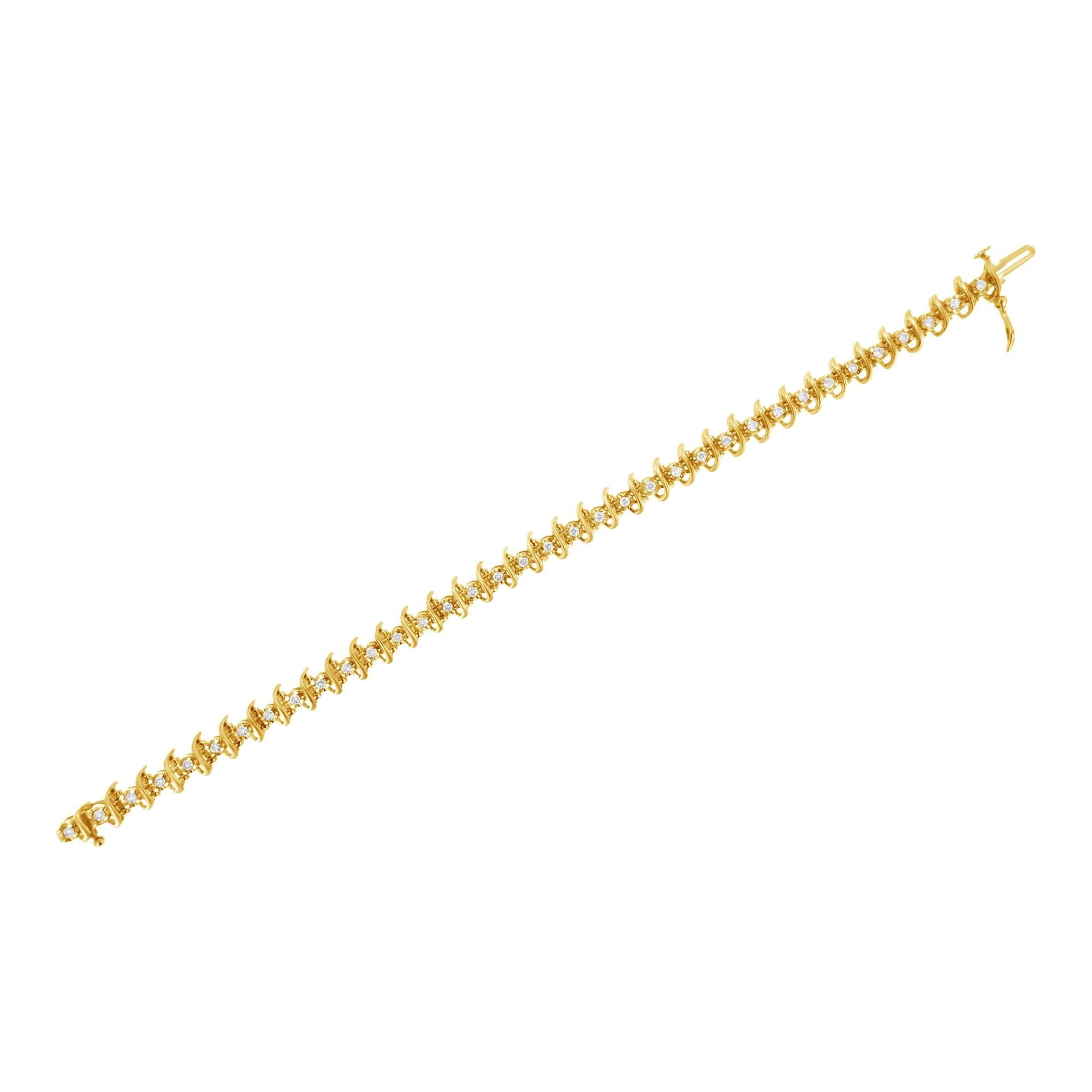 10KT Yellow Gold Plated .925 Sterling Silver 1 cttw Prong - Set Diamond Link Bracelet (J - K, I1 - I2) - 7.5" - Glow Haven
