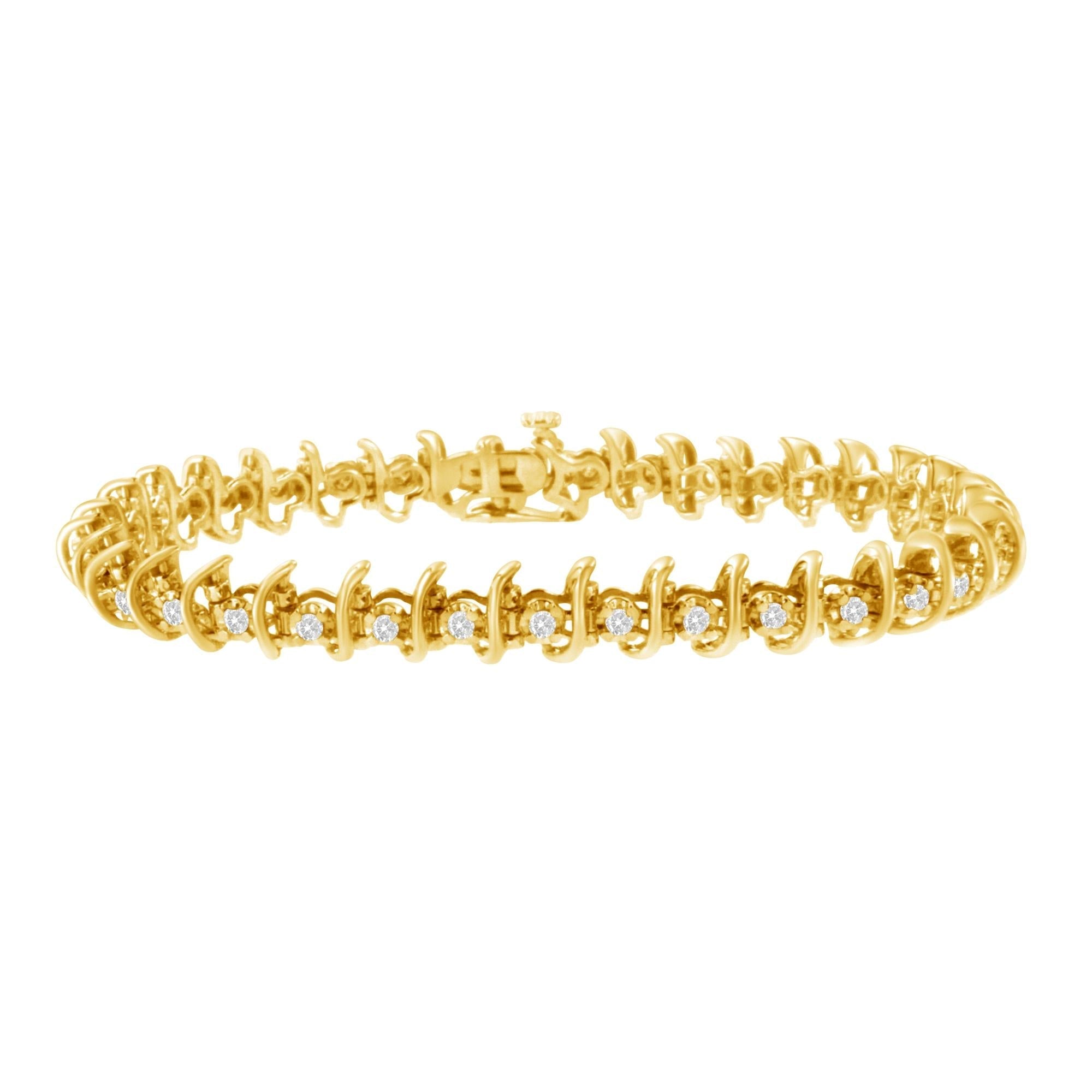 10KT Yellow Gold Plated .925 Sterling Silver 1 cttw Prong - Set Diamond Link Bracelet (J - K, I1 - I2) - 7.5" - Glow Haven