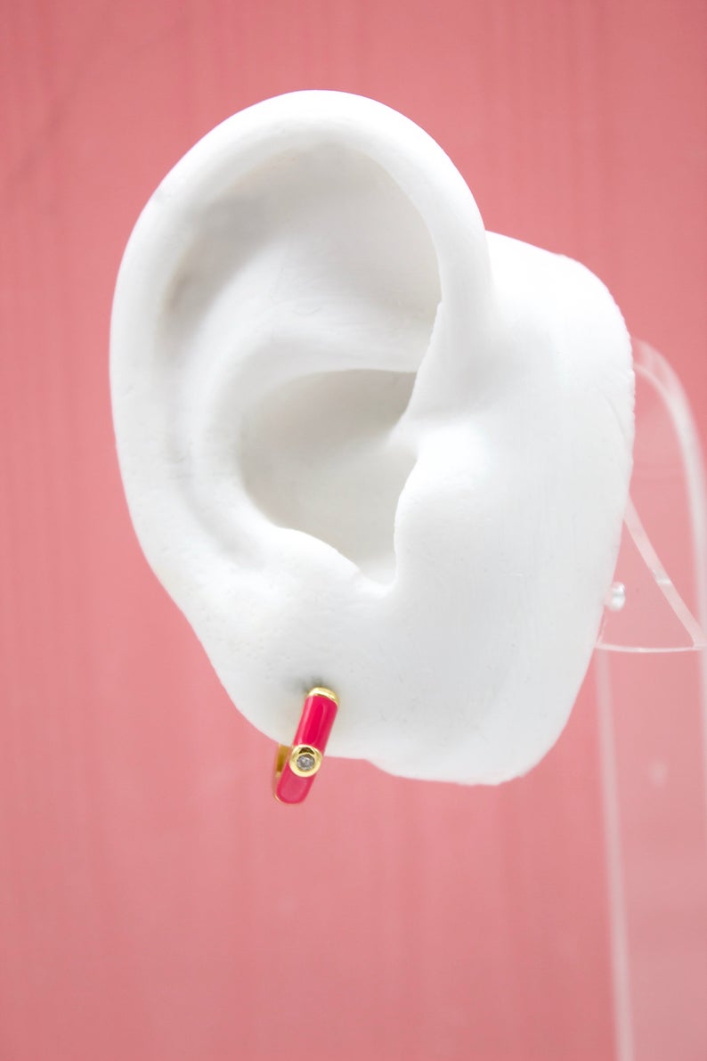 18K Gold Filled Colorful Huggies Earrings With CZ Cubic Zirconia Stone (L288) - Glow Haven