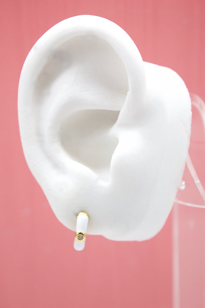 18K Gold Filled Colorful Huggies Earrings With CZ Cubic Zirconia Stone (L288) - Glow Haven