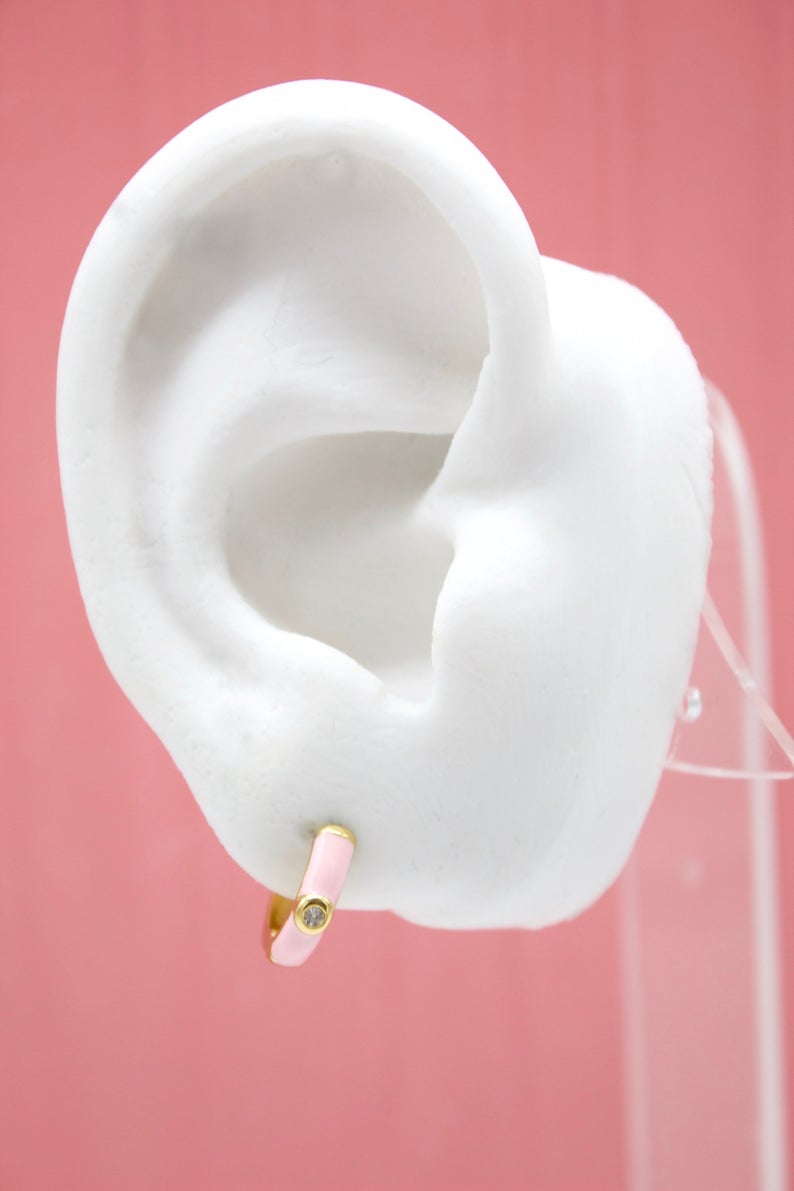 18K Gold Filled Colorful Huggies Earrings With CZ Cubic Zirconia Stone (L288) - Glow Haven