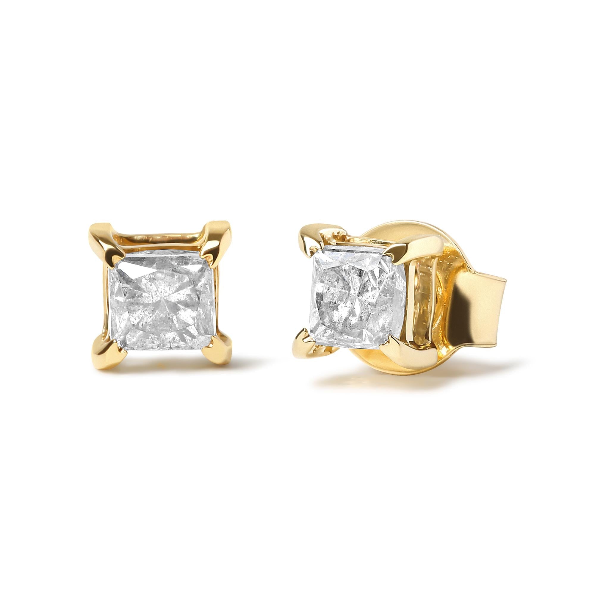 14K Yellow Gold 5/8 Cttw Princess Natural Brown Color Diamond 4-Prong Stud Earrings (Brown Color, VS2-SI1 Clarity)