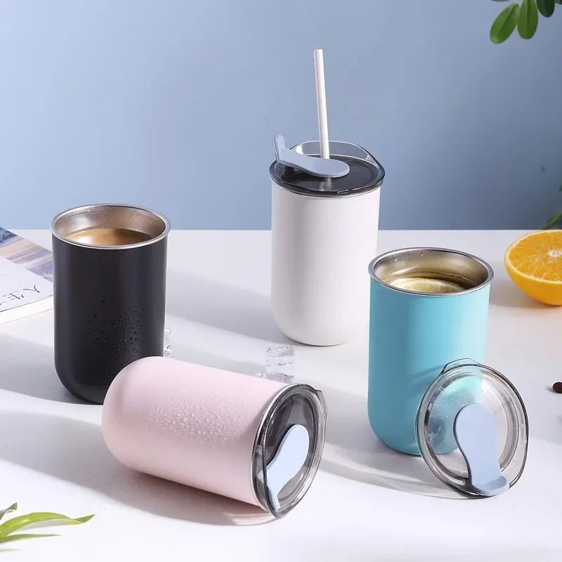 300ML Stainless Steel Coffee Cup Mug with Lid Simple Insulated Coffee Mug Thermal Bottle Heat - resistant Thermos Mug Drinkware - Glow Haven