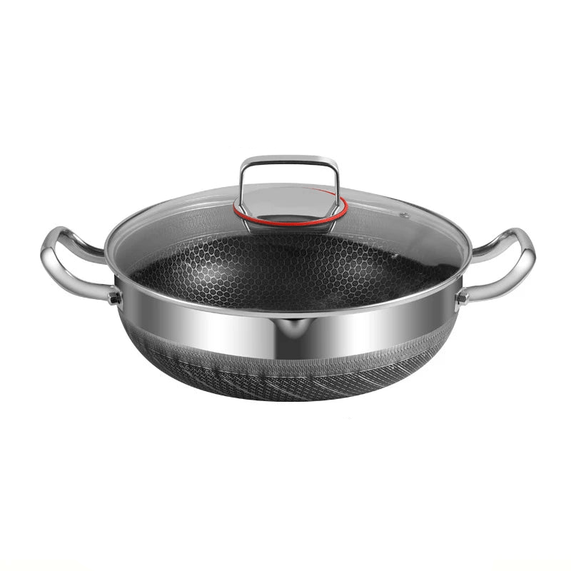 30cm Stainless Steel Non - Stick Frying Pan with Glass Lid Silver - Glow Haven