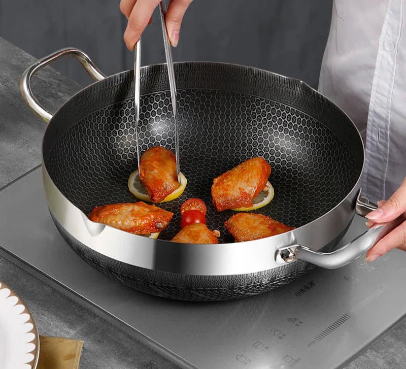 30cm Stainless Steel Non - Stick Frying Pan with Glass Lid Silver - Glow Haven