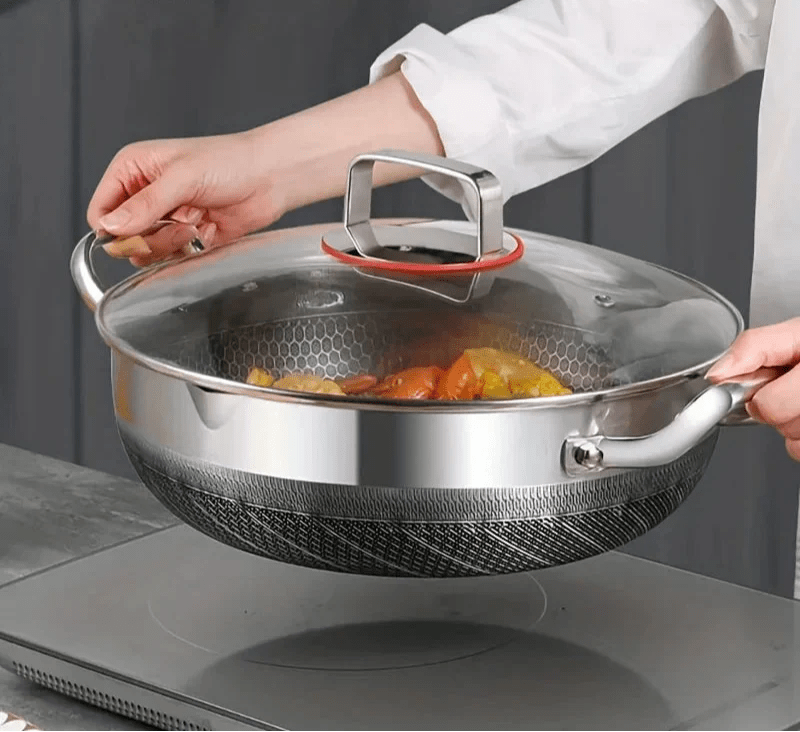30cm Stainless Steel Non - Stick Frying Pan with Glass Lid Silver - Glow Haven