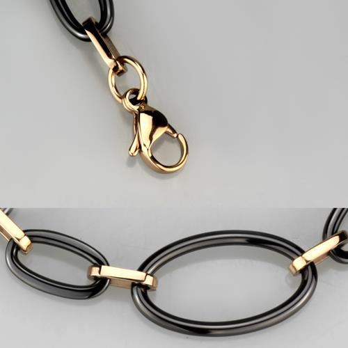 3W1005 - IP Rose Gold(Ion Plating) Stainless Steel Bracelet with Ceramic in Jet - Glow Haven