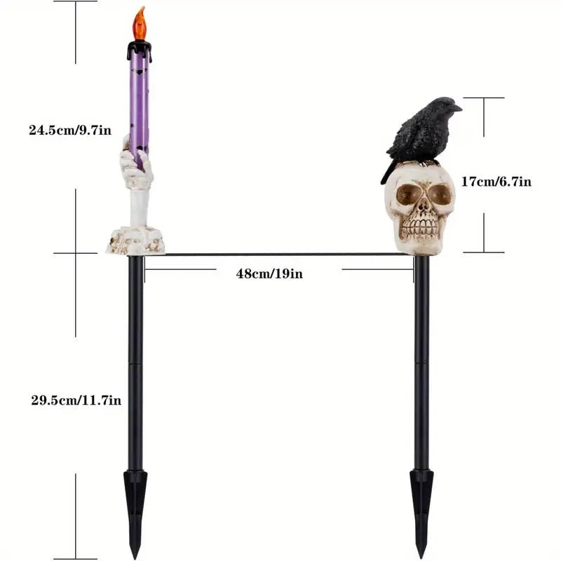 5 - Pack Solar Skull & Candle Lights with Black Crow – Waterproof - Glow Haven