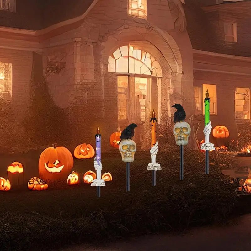 5 - Pack Solar Skull & Candle Lights with Black Crow – Waterproof - Glow Haven