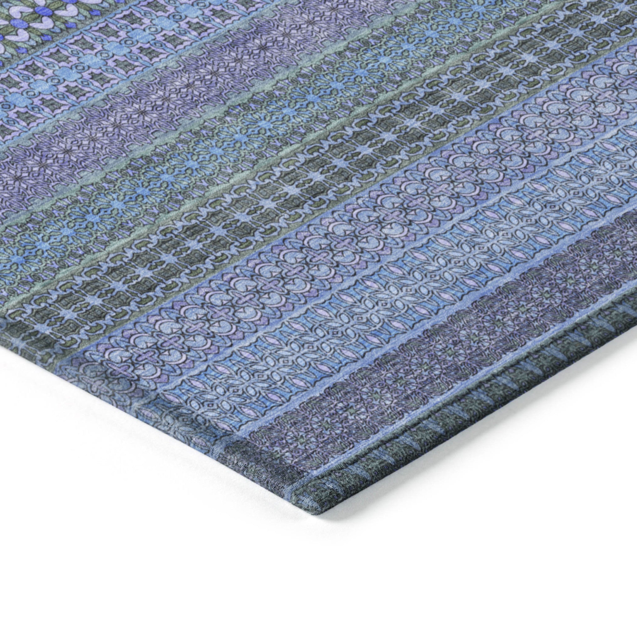 5' X 8' Blue and Green Striped Washable Non Skid Indoor Outdoor Area Rug