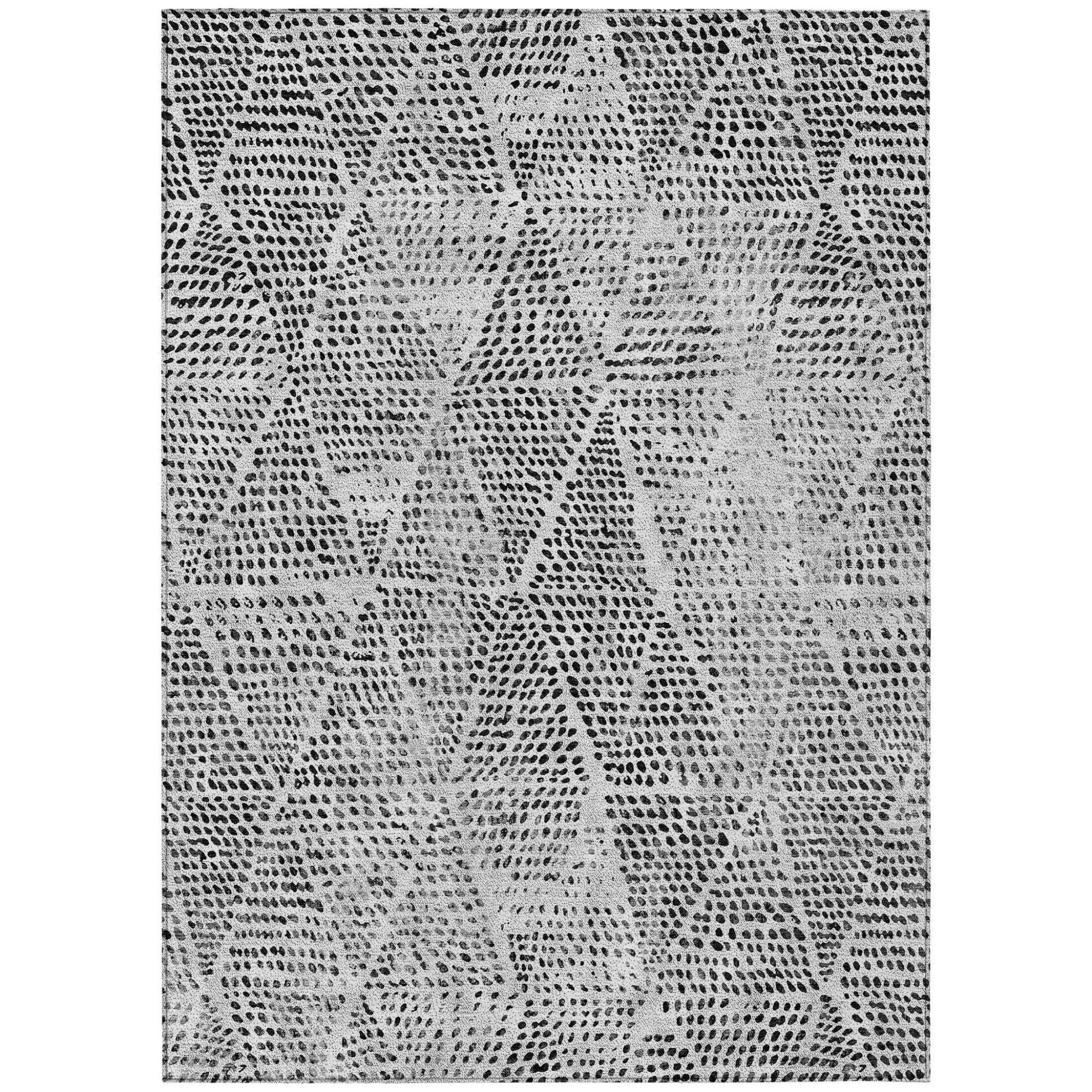 5' X 8' Pewter Charcoal And Ivory Geometric Washable Indoor Outdoor Area Rug