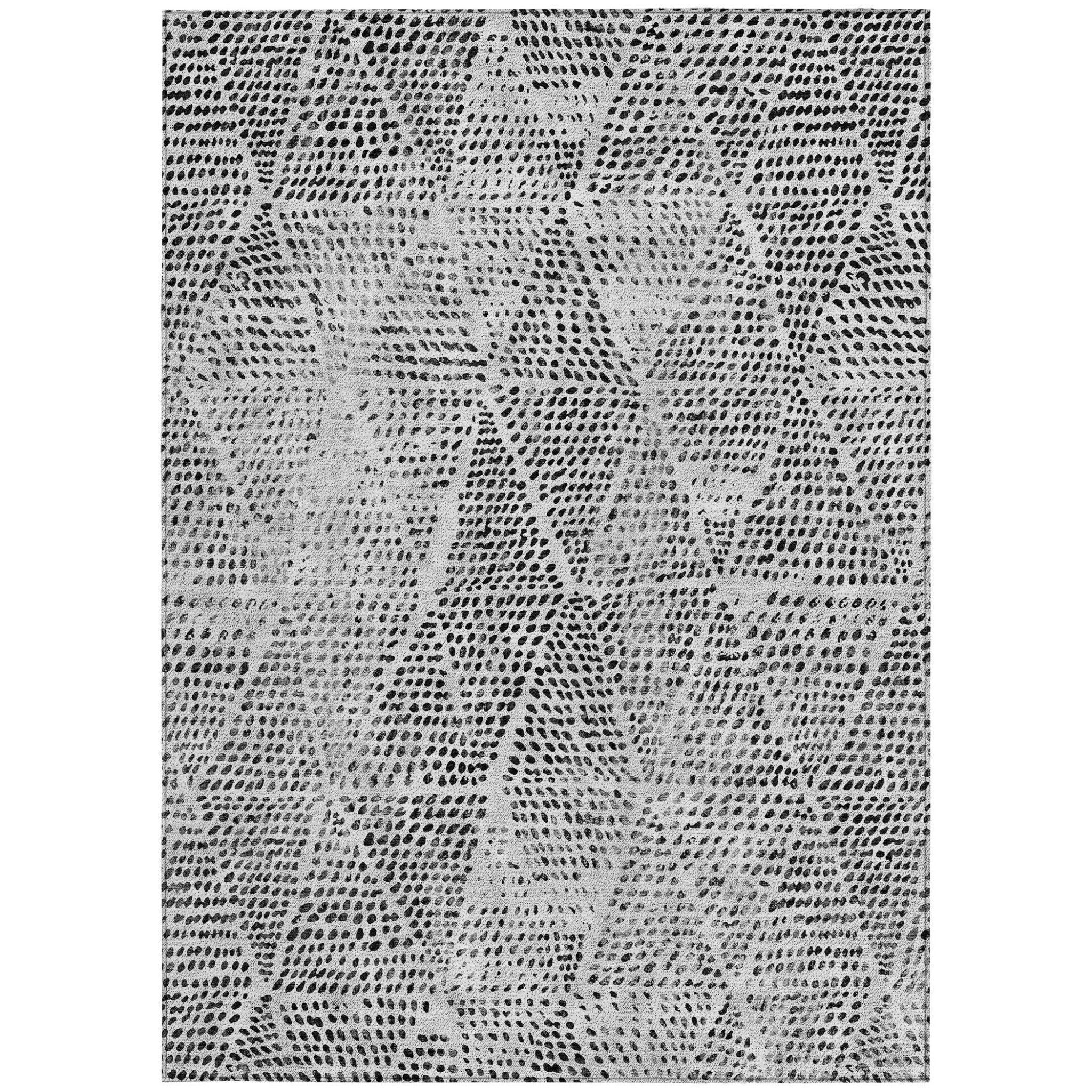 5' X 8' Pewter Charcoal And Ivory Geometric Washable Indoor Outdoor Area Rug