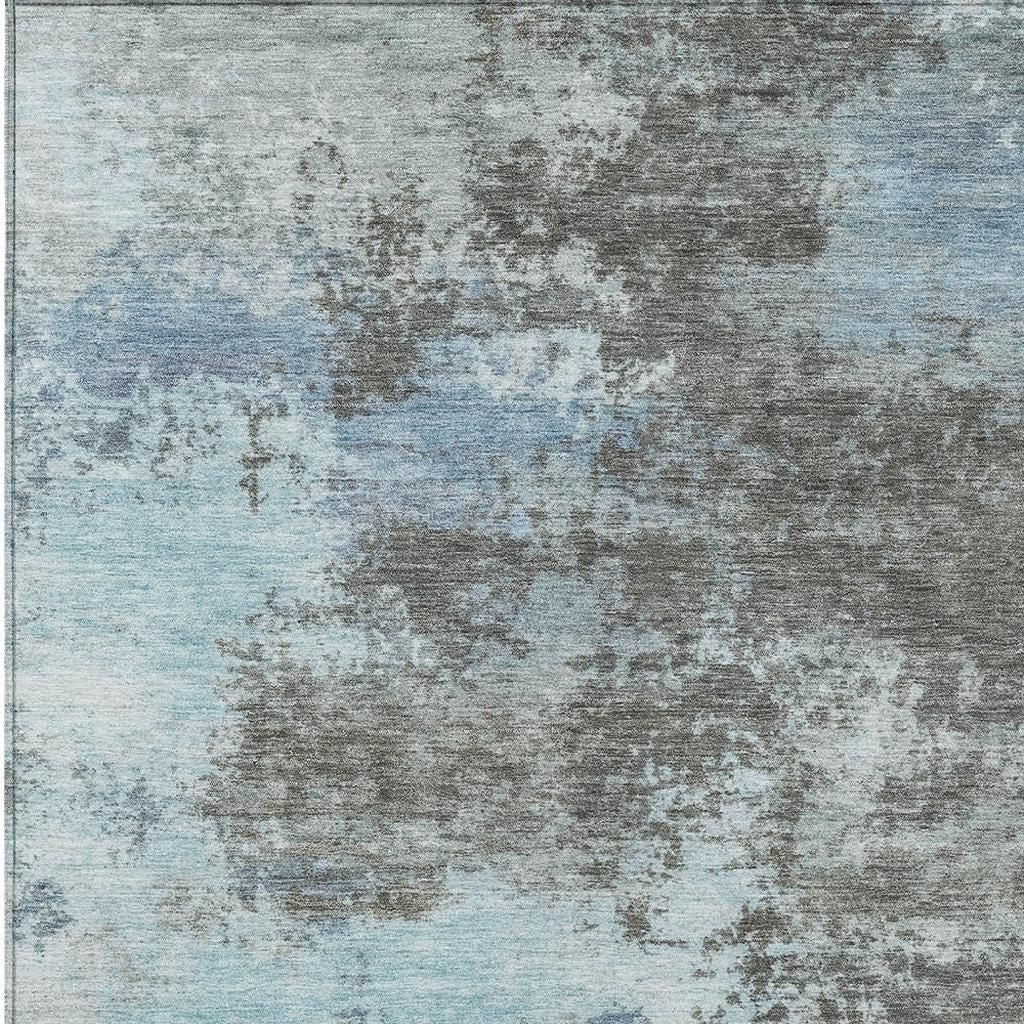 3' X 5' Taupe And Sky Blue Abstract Washable Indoor Outdoor Area Rug