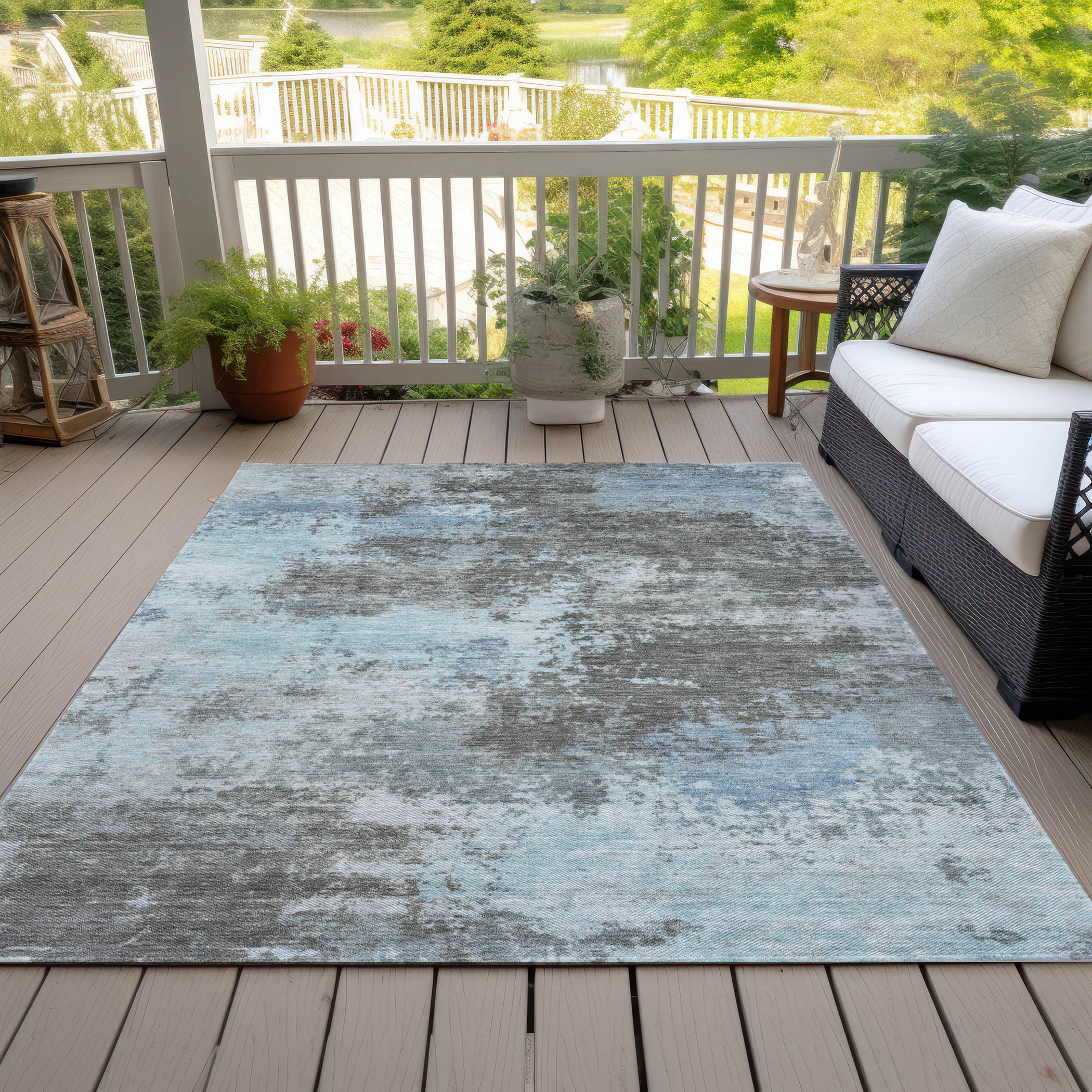 3' X 5' Taupe And Sky Blue Abstract Washable Indoor Outdoor Area Rug