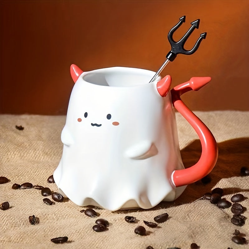 16oz Large Ceramic Halloween Devil Mug with Stirring Stick