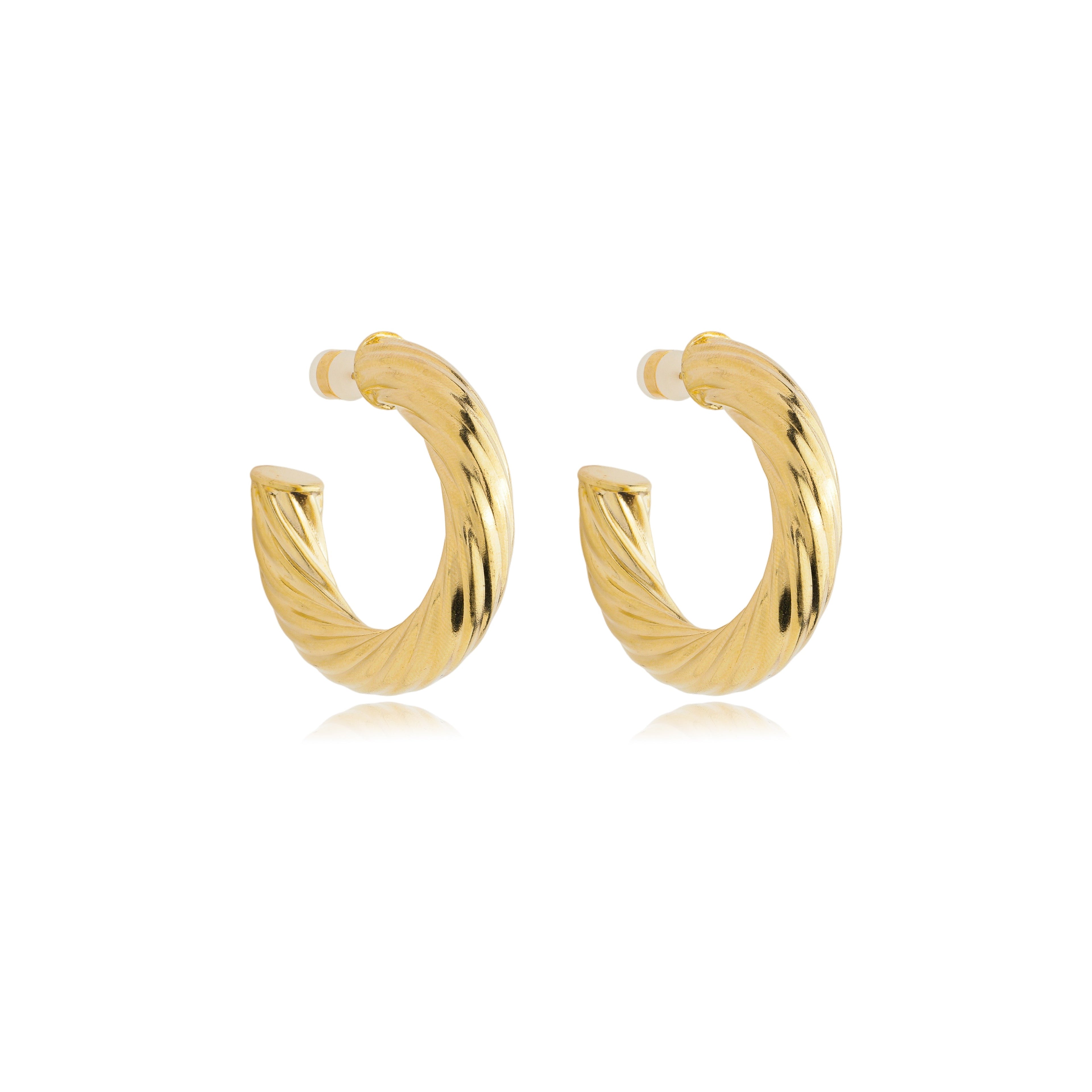 18K Gold Filled 8mm Thick Open Hoop Twisted Stud Earrings (J112)