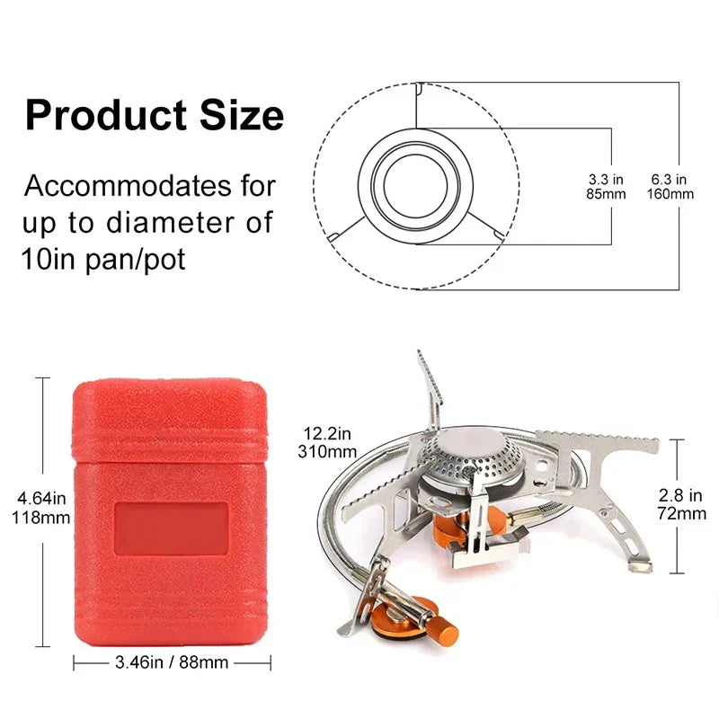 3500W Portable Folding Camping Gas Stove with Adapter Silver