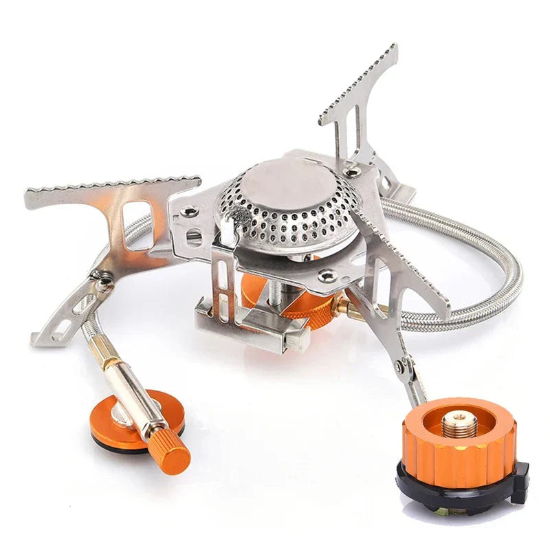 3500W Portable Folding Camping Gas Stove with Adapter Silver