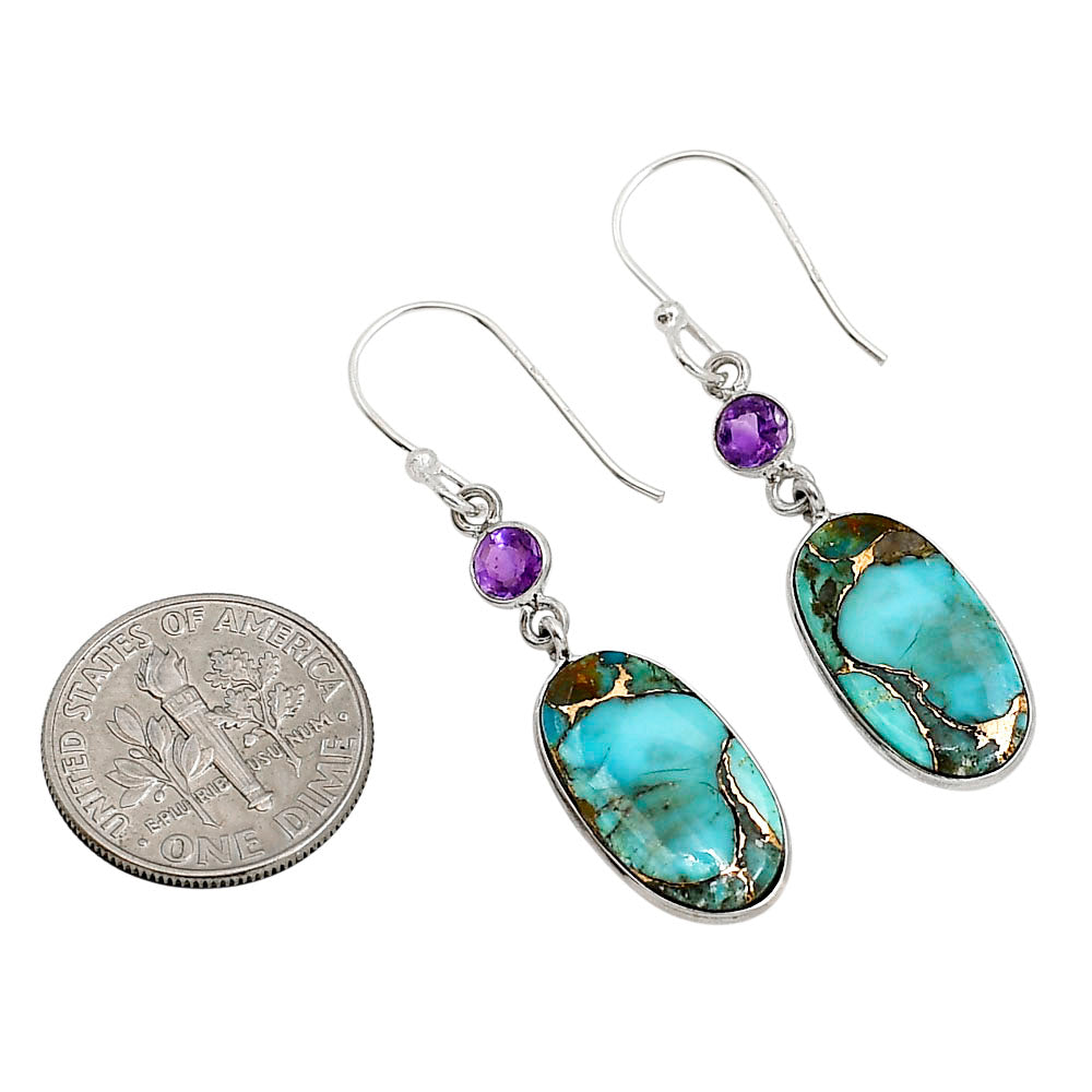Kingman Copper Teal Turquoise and Amethyst Earrings E-1002 SDE91328
