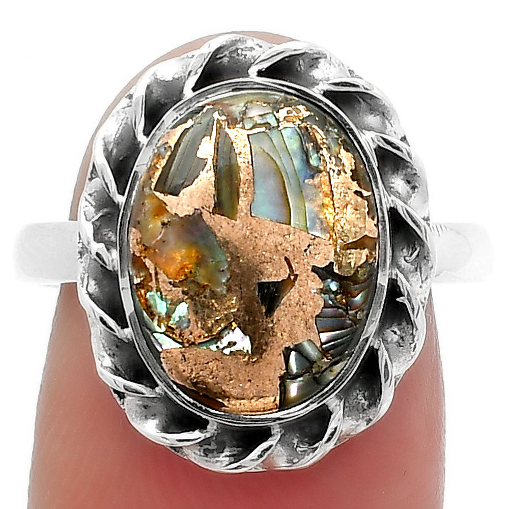 Natural Copper Abalone Shell Ring size-8 R-1083 SDR160096