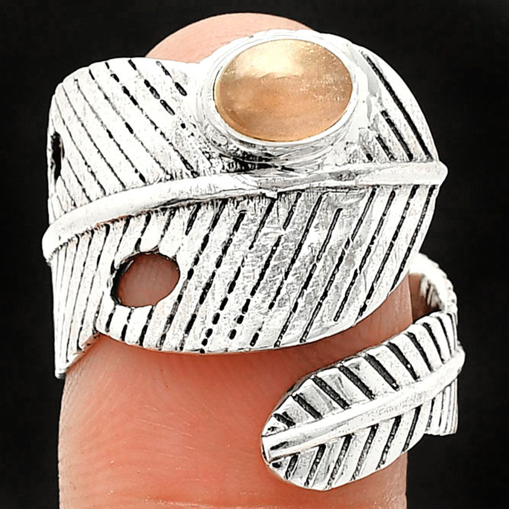 Adjustable Feather - Rose Quartz Ring size-7.5 R-1473 SDR237029