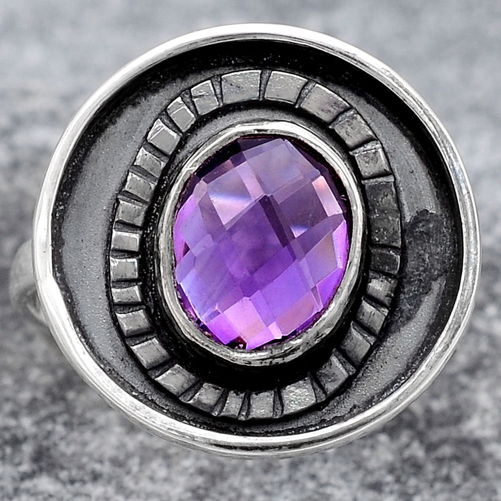 Faceted Natural Amethyst Ring size-8 R-1080 SDR245653