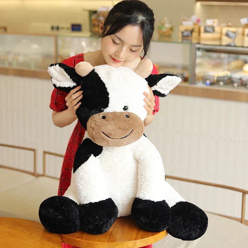 Kawaii Sitting Milk Cow Plush Toy - Glow Haven