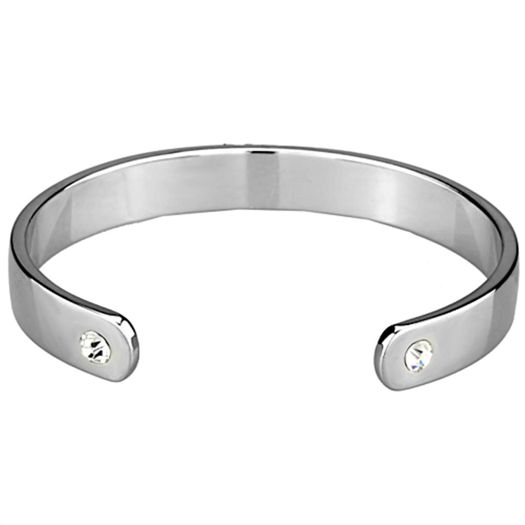 LO3611 - Reverse Two - Tone White Metal Bangle with Top Grade Crystal in Clear - Glow Haven