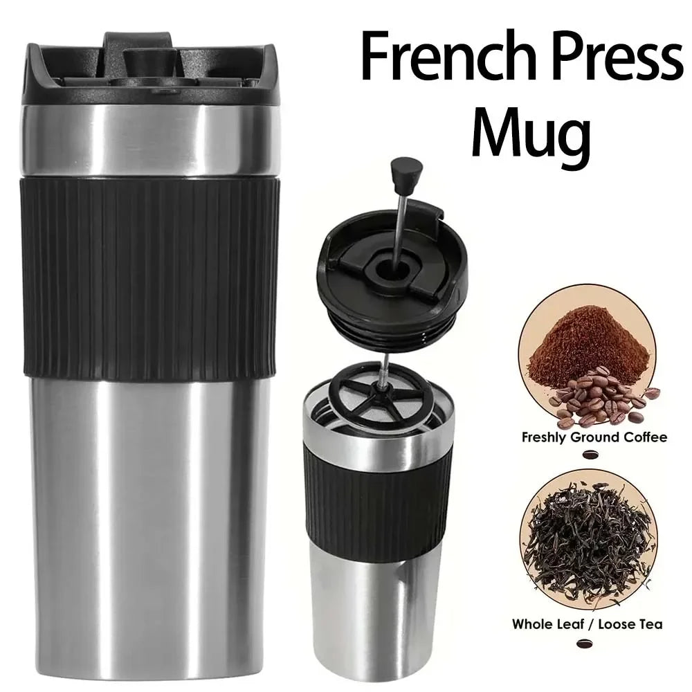 Portable Coffee Maker French Press Insulated Mug with Double Walled Insulated Vacuum Coffee Tea Thermos Mug for Travel Outdoor - Glow Haven