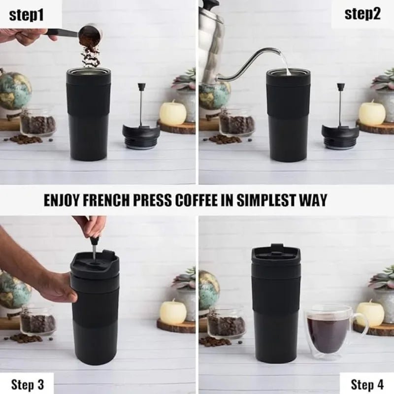 Portable Coffee Maker French Press Insulated Mug with Double Walled Insulated Vacuum Coffee Tea Thermos Mug for Travel Outdoor - Glow Haven