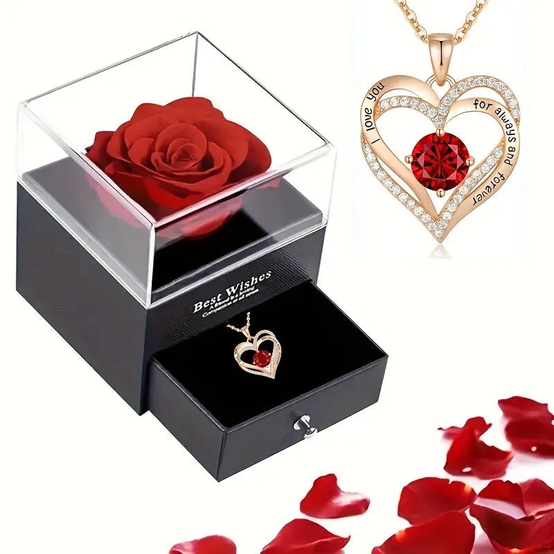 Red Zircon Pendant Necklace in Rose Gift Box - Glow Haven