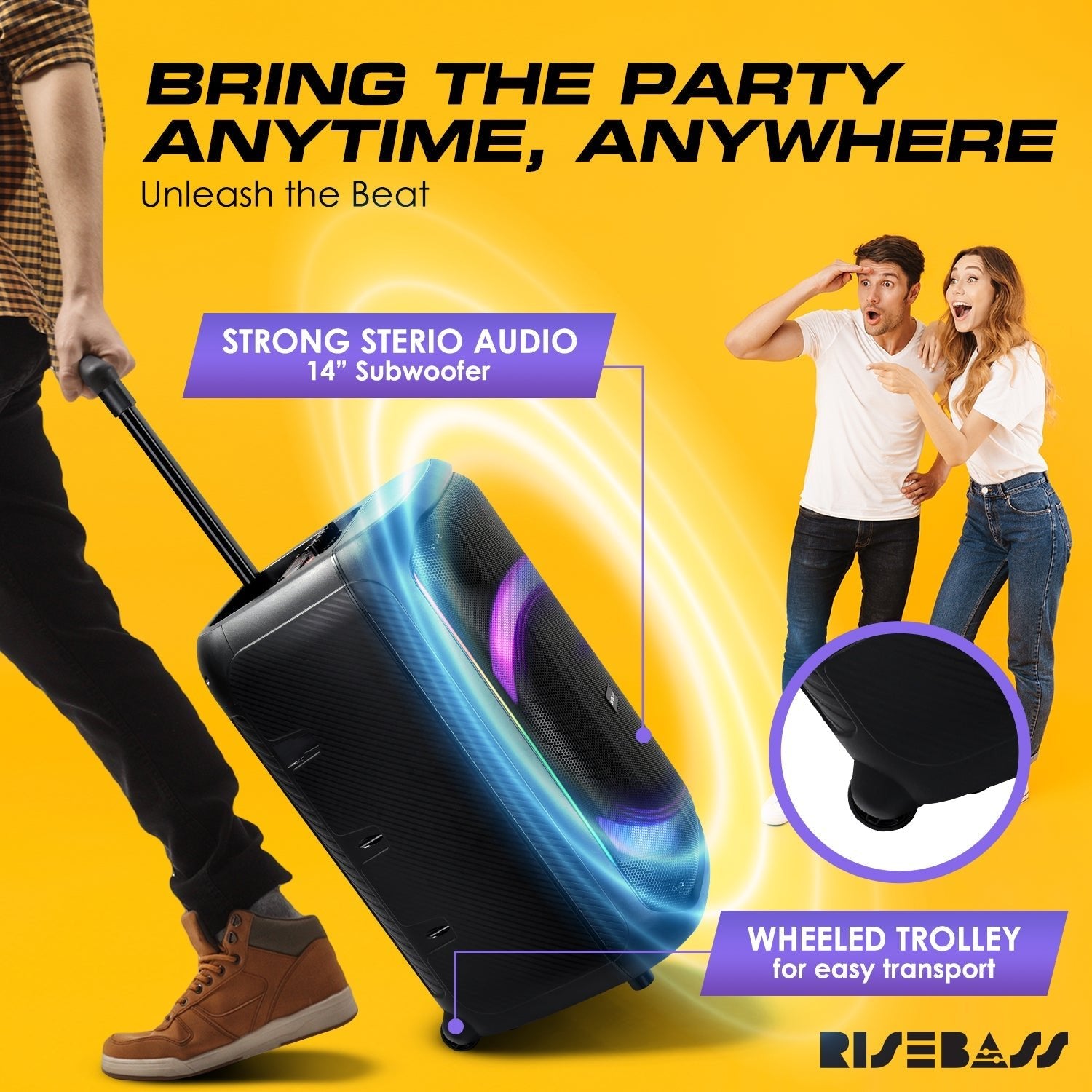 Risebass Trolley Speaker with 14” Subwoofer - Glow Haven