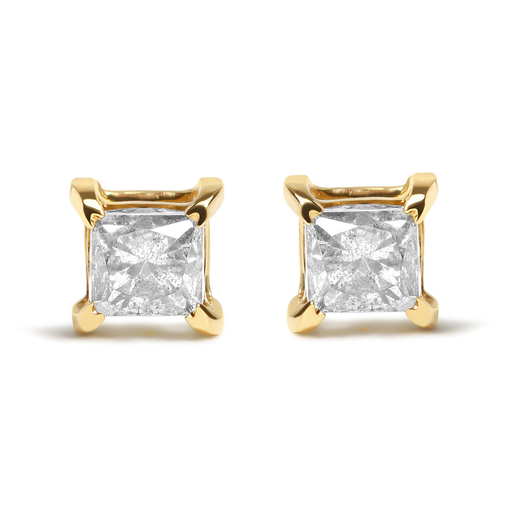 14K Yellow Gold 5/8 Cttw Princess Natural Brown Color Diamond 4-Prong Stud Earrings (Brown Color, VS2-SI1 Clarity)