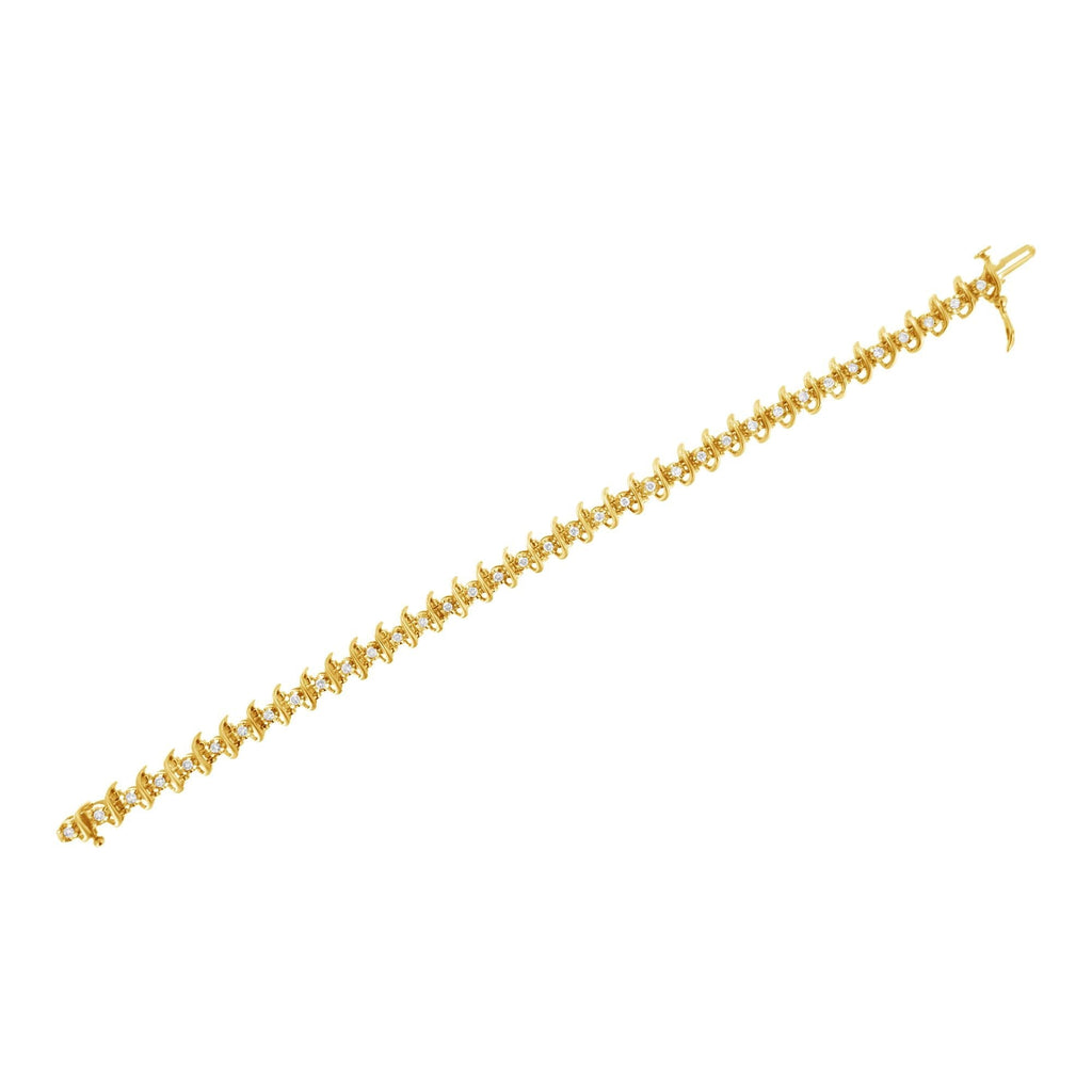 10KT Yellow Gold Plated .925 Sterling Silver 1 cttw Prong - Set Diamond Link Bracelet (J - K, I1 - I2) - 7.5" - Glow Haven