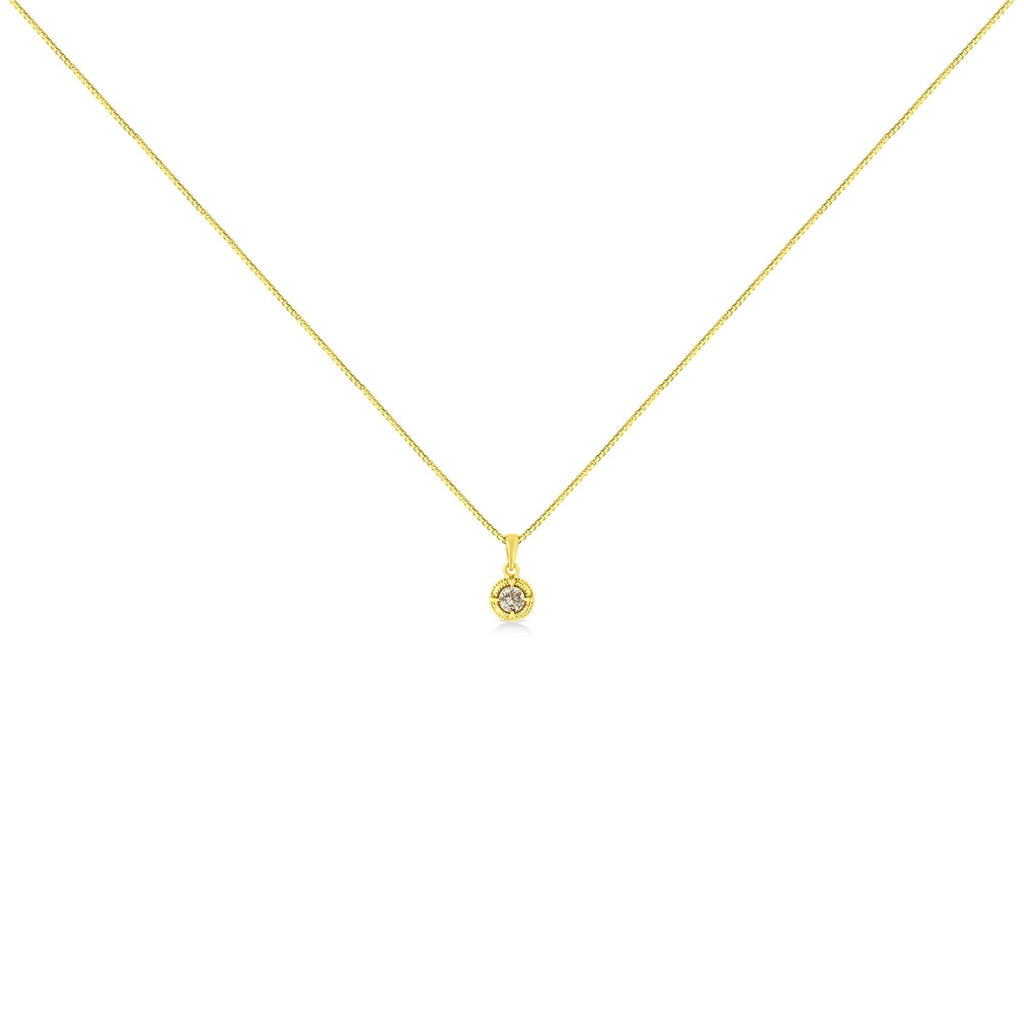 14K Yellow Gold Plated .925 Sterling Silver Brilliant Round Cut Diamond Solitaire Milgrain 18" Pendant Necklace - Glow Haven