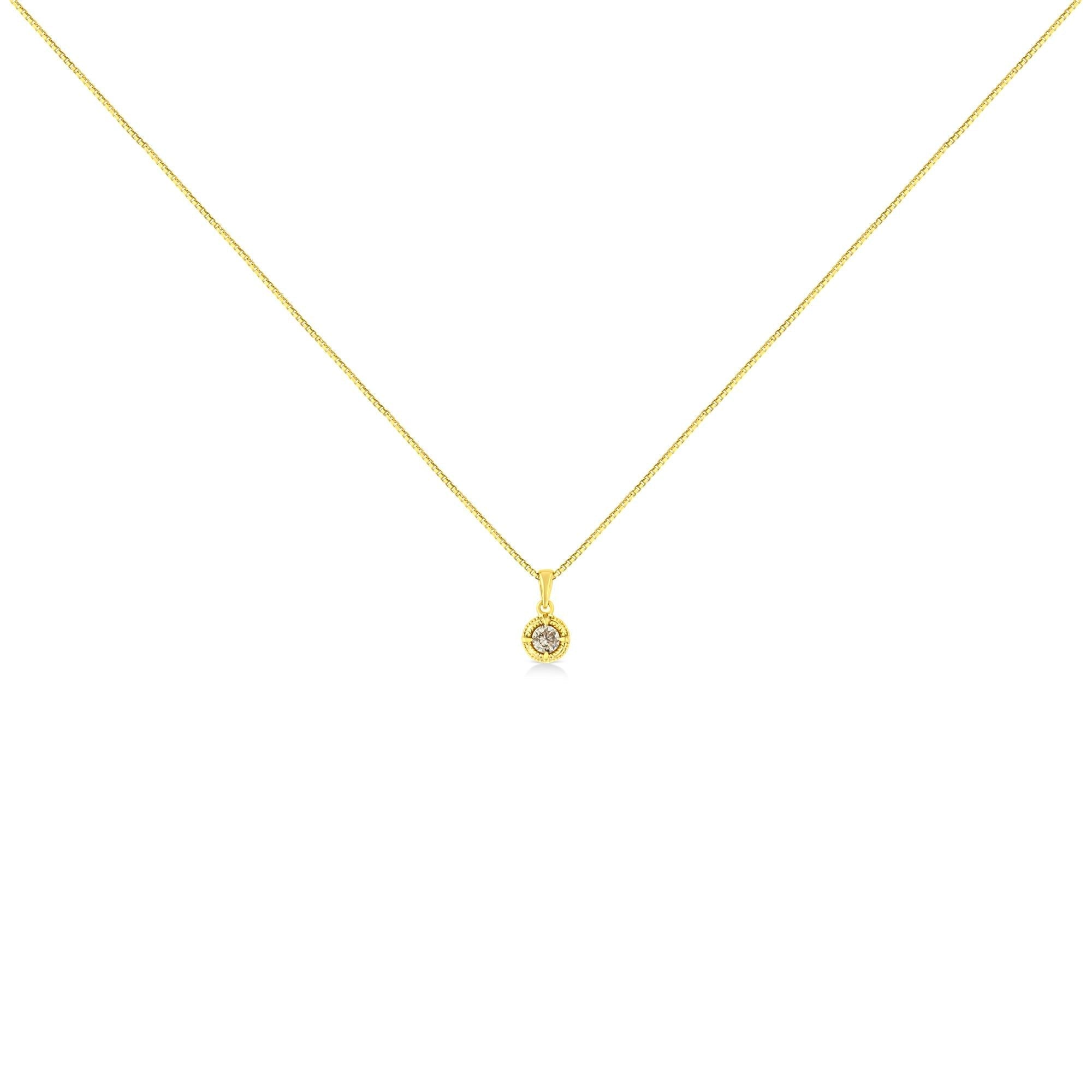 14K Yellow Gold Plated .925 Sterling Silver Brilliant Round Cut Diamond Solitaire Milgrain 18" Pendant Necklace - Glow Haven