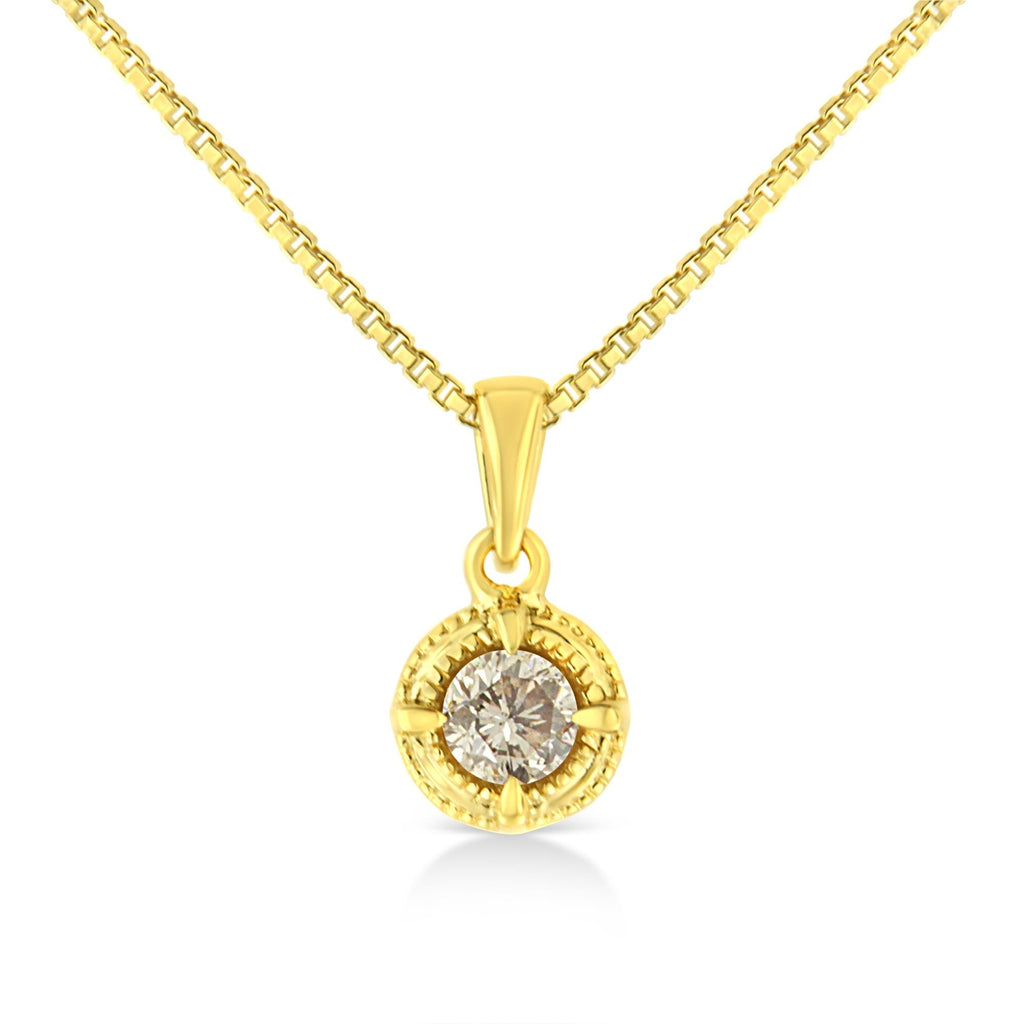 14K Yellow Gold Plated .925 Sterling Silver Brilliant Round Cut Diamond Solitaire Milgrain 18" Pendant Necklace - Glow Haven