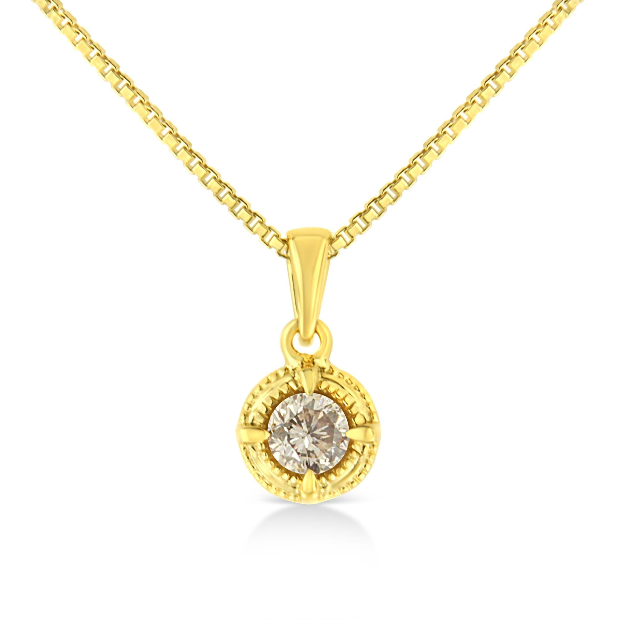 14K Yellow Gold Plated .925 Sterling Silver Brilliant Round Cut Diamond Solitaire Milgrain 18" Pendant Necklace - Glow Haven