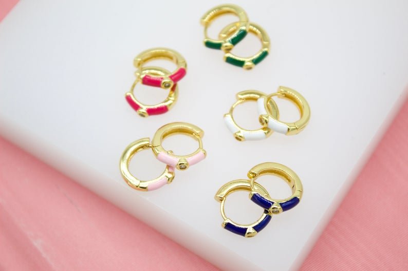 18K Gold Filled Colorful Huggies Earrings With CZ Cubic Zirconia Stone (L288) - Glow Haven