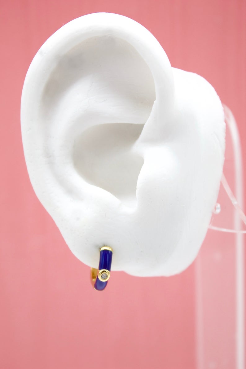 18K Gold Filled Colorful Huggies Earrings With CZ Cubic Zirconia Stone (L288) - Glow Haven