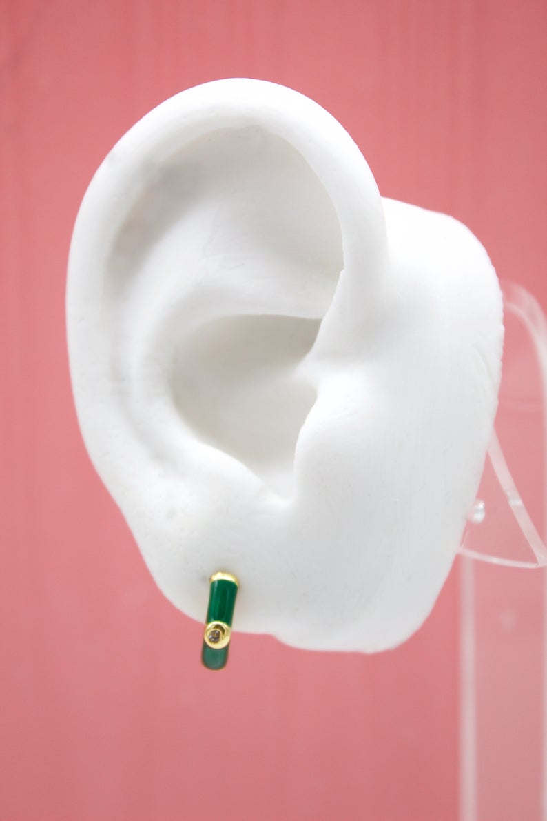 18K Gold Filled Colorful Huggies Earrings With CZ Cubic Zirconia Stone (L288) - Glow Haven