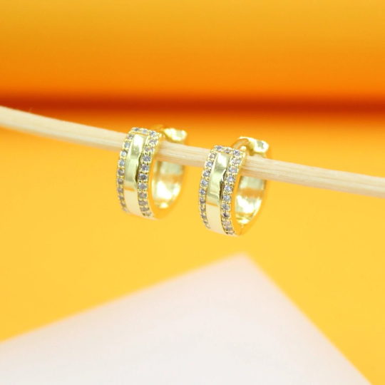 18K Gold Filled CZ Stone Paved Huggies Earrings (L320)