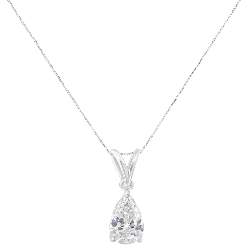 IGI certified 10K White Gold 1/2 cttw Diamond Pear Pendant Necklace (I-J, I1)