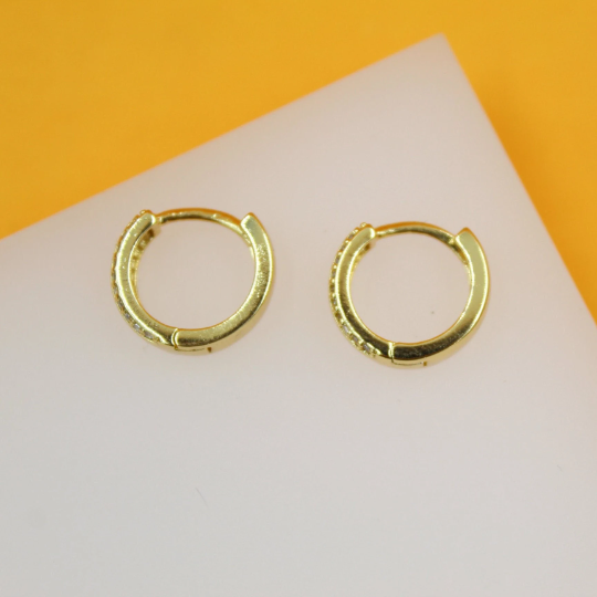 18K Gold Filled CZ Stone Paved Huggies Earrings (L320)