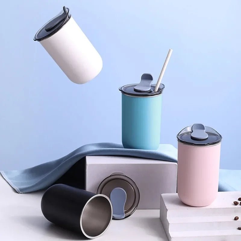 300ML Stainless Steel Coffee Cup Mug with Lid Simple Insulated Coffee Mug Thermal Bottle Heat - resistant Thermos Mug Drinkware - Glow Haven