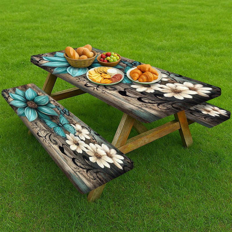 3pcs Striped Polyester Elastic Picnic Table Cover Set - Glow Haven