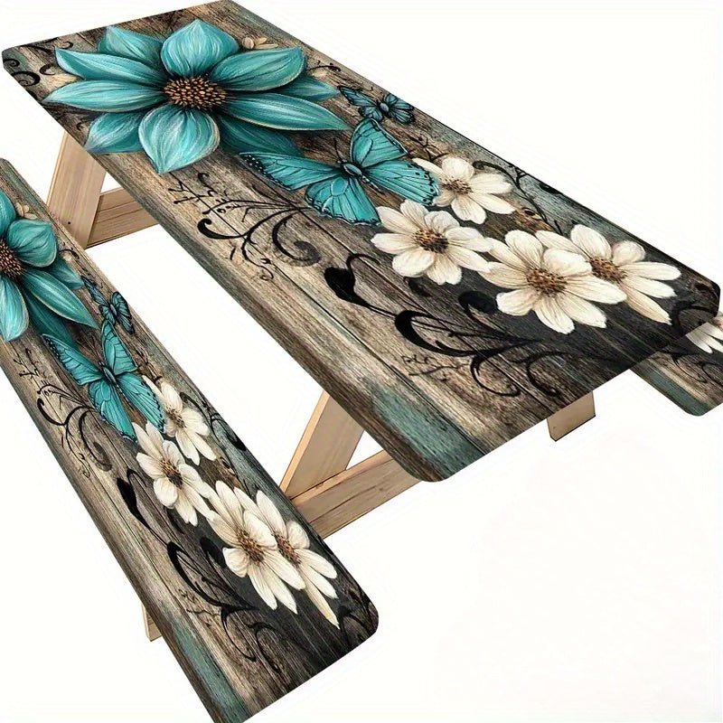 3pcs Striped Polyester Elastic Picnic Table Cover Set - Glow Haven