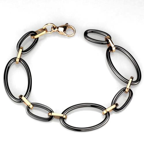 3W1005 - IP Rose Gold(Ion Plating) Stainless Steel Bracelet with Ceramic in Jet - Glow Haven